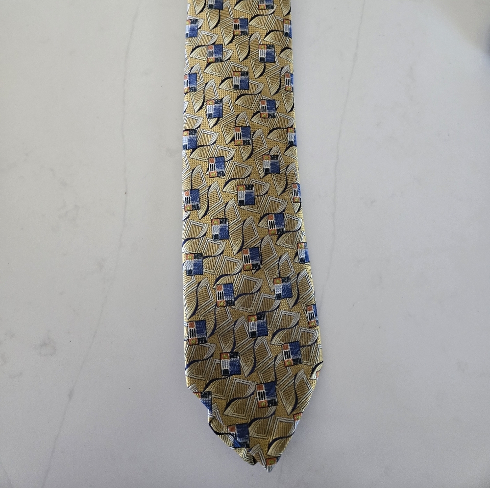 Robert Talbott Gold and Blue Silk Tie with Sophisticated Pattern